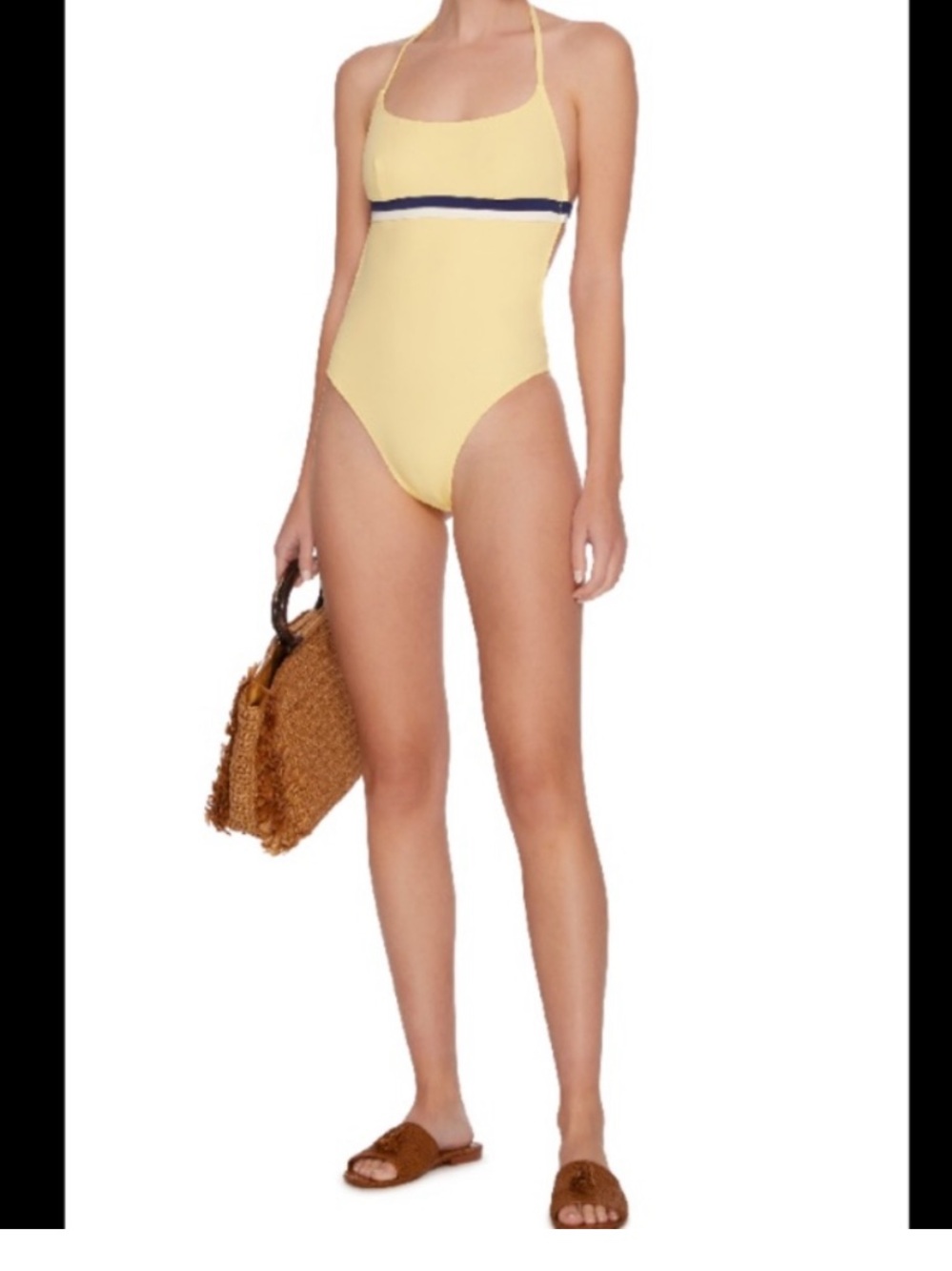Solid and Striped Classic Yellow One-Piece Swimsuit with Navy Trim